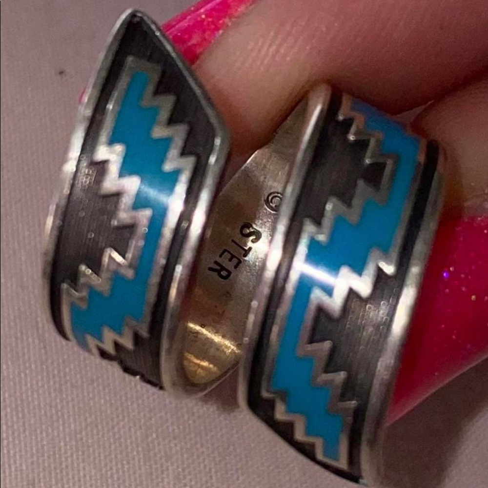 Kabana Sterling silver Aztec turquoise rap ring size7/8